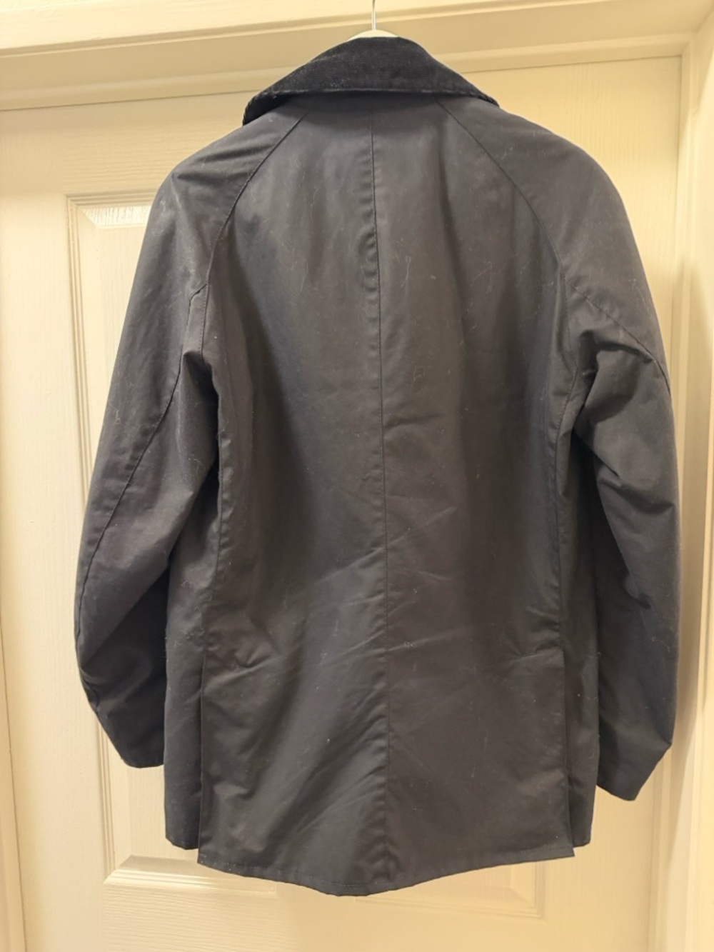 Barbour Navy Waxed Cotton Field Jacket with Cord Collar - Picture 3 of 10
